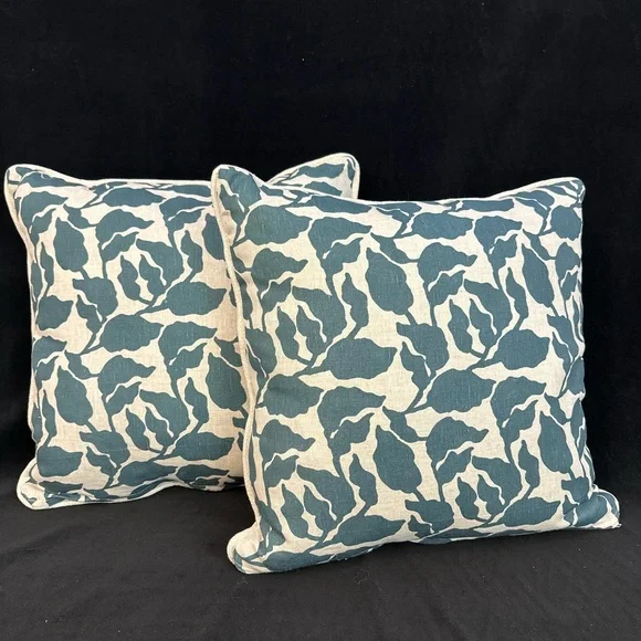 PAIR 20x20 Walter.G Flores Pacific Blue Linen Studio Craft Pillows